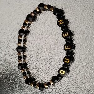 Handmade Queen Black Gold Beaded Bracelet S - 2XL